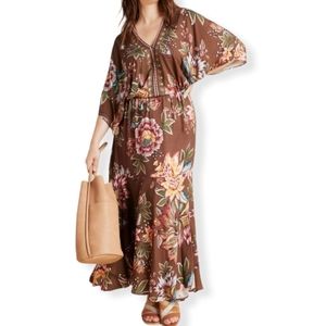 Farm Rio for Anthropologie Valentina brown floral print maxi dress size 1x